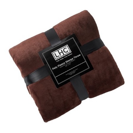 Hastings Home Poly Fleece Sherpa Oversized Plush Woven Polyester Solid Color Throw, Breathable, Mahogany and Dove 919596MCM
